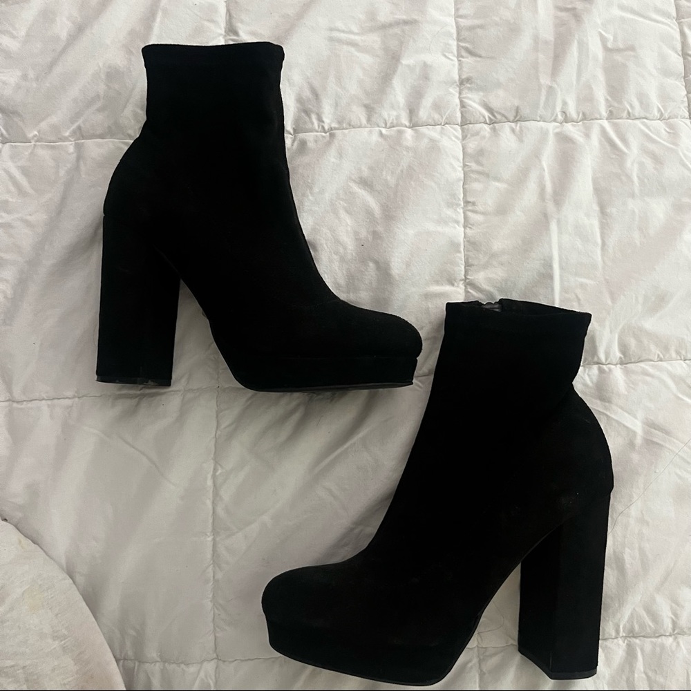 black suede platforms